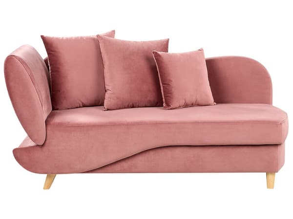 Chaiselong Lyserød Velour Lyst Træben 2 Personers Blød Polstret Hjørnesofa Daybed med Opbevaring Stue Retro Rygpuder Tilbehør Inspiration