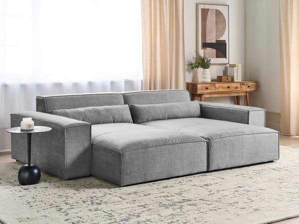 Chaiselong Grå Polyester Daybed med Ryglæn Gæsteseng Multifunktionel Chaise Venstrevendt Sofa Moderne til Stuen