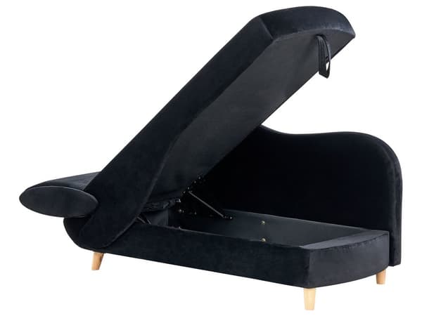 Schäslong Vänster Svart Sammet med Förvaring Vardagsrum Sittplatser