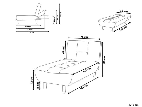 Chaiselong Sort Polyester Daybed med Justerbart Ryglæn Gæsteseng Multifunktionel Chaise Sofa Moderne til Stuen