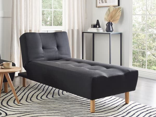 Chaiselong Sort Polyester Daybed med Justerbart Ryglæn Gæsteseng Multifunktionel Chaise Sofa Moderne til Stuen