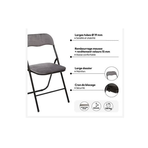 Set med 4 Atmosphera "Easy" sammetsfällbara stolar - Grå