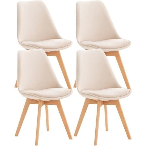 Set med 4 Linares köksstolar - CLP - Beige - Massivt trä - Imiterat läder - Sammet