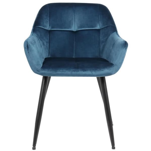 Emia Velvet Matstol med Black Metal Base, Blue-Velvet