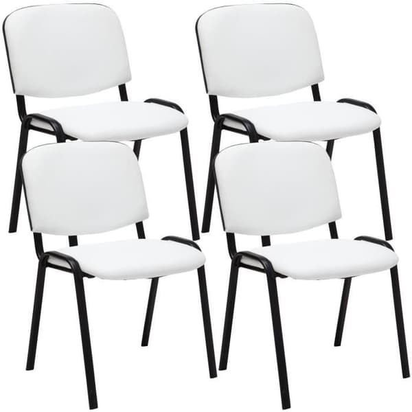 Set med 4 Ken stapelbara besöksstolar i konstläder och svart bas, Vit