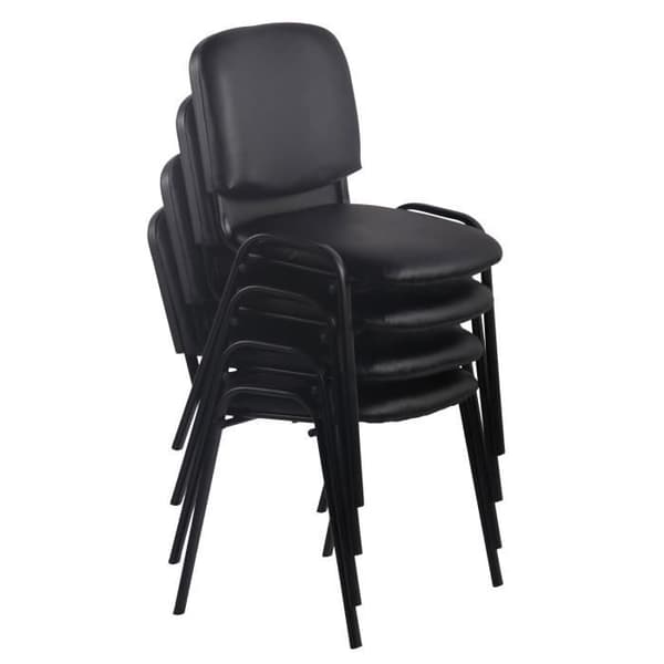 Set med 4 Ken stapelbara besöksstolar i konstläder och svart bas, Grå