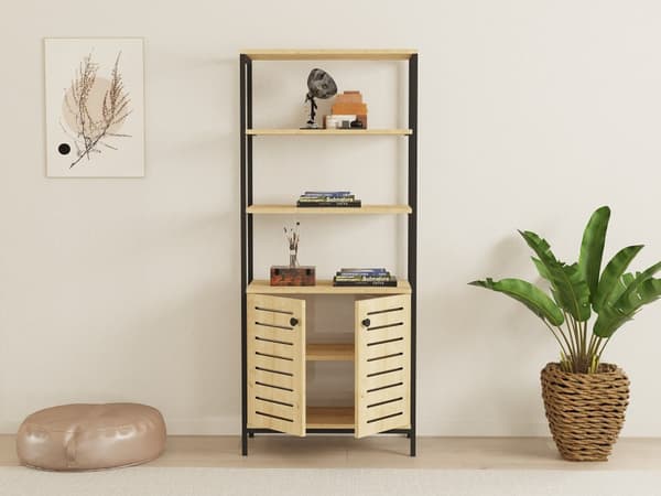 Chic Home Metta kirjahylly alakaapilla 70x34xK162 cm, vaaleanbeige/musta