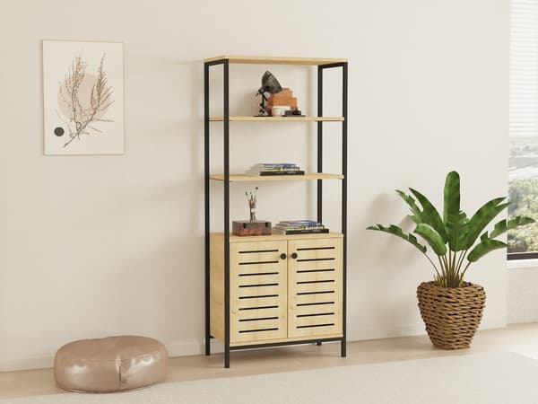 Chic Home Metta kirjahylly alakaapilla 70x34xK162 cm, vaaleanbeige/musta