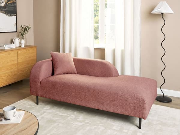 Schäslong 2-sits Rosa Bouclé Vänstervänd Överkast Kuddar Retro Minimalistisk