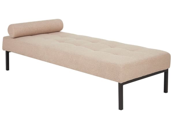Daybed Beige Boucle 180 x 70 cm 1 Personers Dagseng Chaiselong med Pølsepude til Stue og Soveværelse