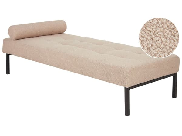 Daybed Beige Boucle 180 x 70 cm 1 Personers Dagseng Chaiselong med Pølsepude til Stue og Soveværelse