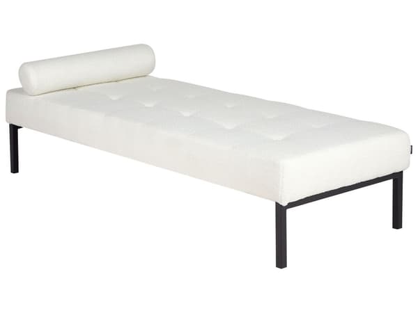 Daybed Hvid Boucle 180 x 70 cm 1 Personers Dagseng Chaiselong med Pølsepude til Stue og Soveværelse
