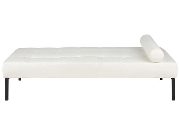 Daybed Hvid Boucle 180 x 70 cm 1 Personers Dagseng Chaiselong med Pølsepude til Stue og Soveværelse