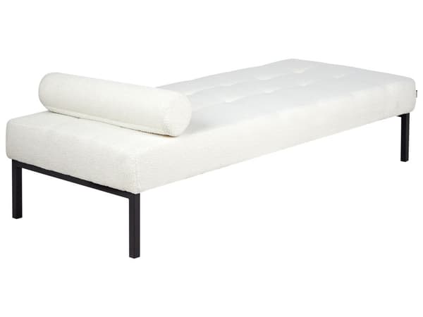 Daybed Hvid Boucle 180 x 70 cm 1 Personers Dagseng Chaiselong med Pølsepude til Stue og Soveværelse
