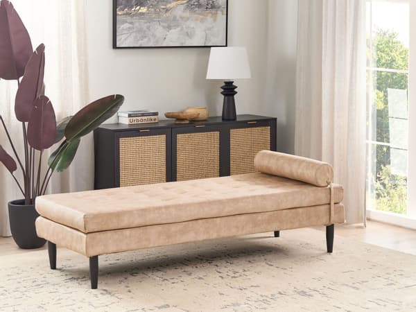Daybed Beige Velour 180 x 70 cm 1 Personers Dagseng Chaiselong med Pølsepude til Stue og Soveværelse