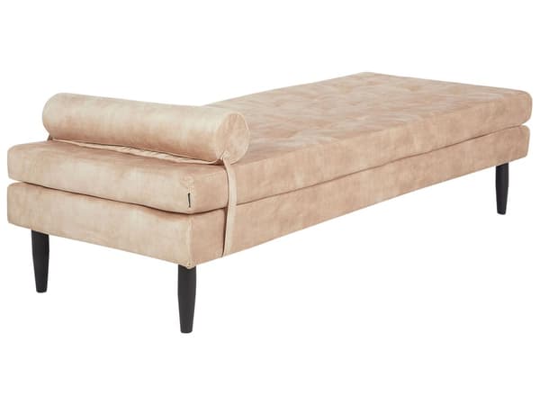 Daybed Beige Velour 180 x 70 cm 1 Personers Dagseng Chaiselong med Pølsepude til Stue og Soveværelse