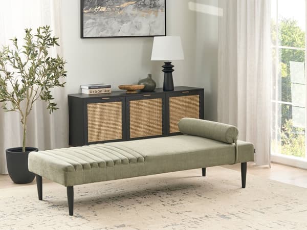 Daybed Grøn Polyester 180 x 70 cm 1 Personers Dagseng Chaiselong med Pølsepude til Stue og Soveværelse