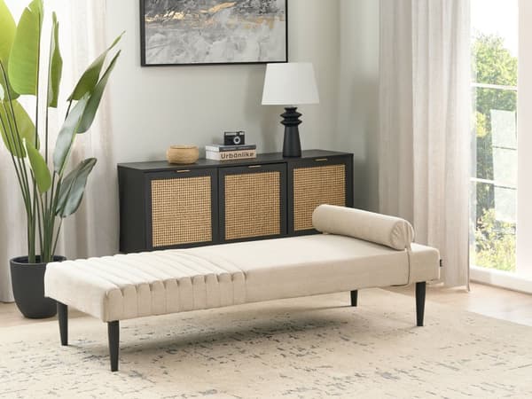 Daybed Beige Polyester 180 x 70 cm 1 Personers Dagseng Chaiselong med Pølsepude til Stue og Soveværelse