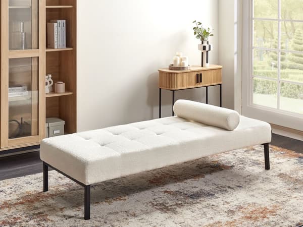 Schäslong Vit Bouclé Vardagsrum Sovrum Metallben Modern stil