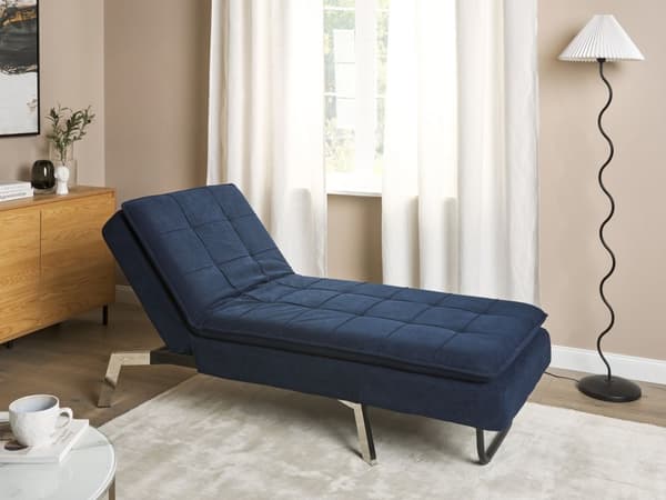 Schäslong Marinblå Polyester Stoppad Metallben Quiltad Justerbar 5 Positioner Modern Stil Vardagsrum