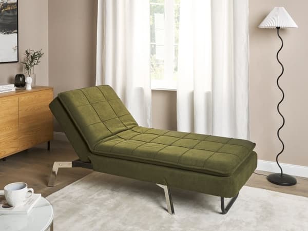 Schäslong Grön Polyester Stoppad Metallben Quiltad Justerbar 5 Positioner Modern Stil Vardagsrum