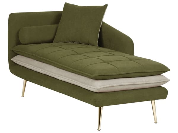 Schäslong Grön Beige 164 x 77 x 72 cm Tyg Trä Metall Dekorativa Kuddar Tvåfärgade Tuftad Modern Vardagsrum