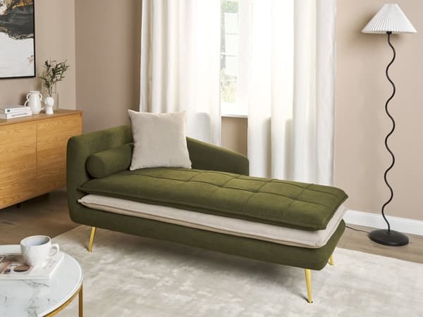 Schäslong Grön Beige 164 x 77 x 72 cm Tyg Trä Metall Dekorativa Kuddar Tvåfärgade Tuftad Modern Vardagsrum
