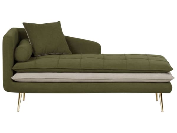 Schäslong Grön Beige 164 x 77 x 72 cm Tyg Trä Metall Dekorativa Kuddar Tvåfärgade Tuftad Modern Vardagsrum