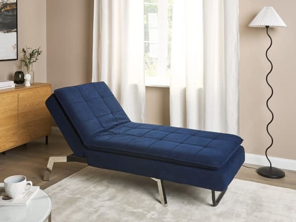 Chaiselong Blå Polyester Daybed med Justerbart Ryglæn Gæsteseng Multifunktionel Chaise Sofa Moderne til Stuen