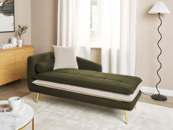 Chaiselong Grøn Beige Daybed med Ryglæn Gæsteseng Multifunktionel Chaise Højrevendt Sofa Moderne til Stuen