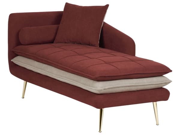Chaiselong Rød Beige Daybed med Ryglæn Gæsteseng Multifunktionel Chaise Højrevendt Sofa Moderne til Stuen