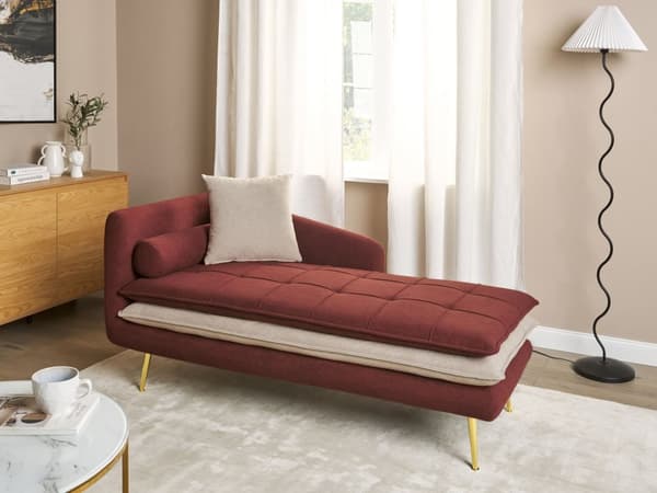 Chaiselong Rød Beige Daybed med Ryglæn Gæsteseng Multifunktionel Chaise Højrevendt Sofa Moderne til Stuen