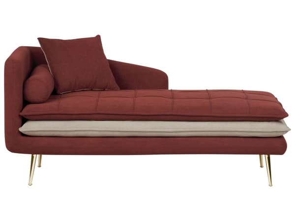Chaiselong Rød Beige Daybed med Ryglæn Gæsteseng Multifunktionel Chaise Højrevendt Sofa Moderne til Stuen