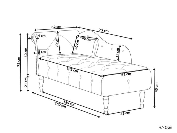 Chaiselong Grå Velour Daybed med Ryglæn Gæsteseng Multifunktionel Chaise Venstrevendt Sofa Moderne til Stuen