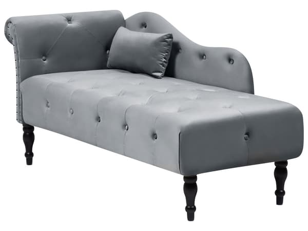 Chaiselong Grå Velour Daybed med Ryglæn Gæsteseng Multifunktionel Chaise Venstrevendt Sofa Moderne til Stuen