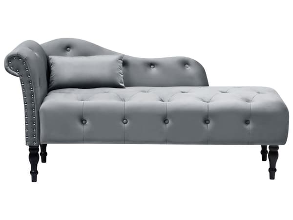 Chaiselong Grå Velour Daybed med Ryglæn Gæsteseng Multifunktionel Chaise Venstrevendt Sofa Moderne til Stuen