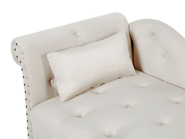 Schäslong Ljusbeige Sammet Knapptuftad Klädsel Vänster Med Dekorativ Kudde Retro Traditionell Stil Vardagsrum