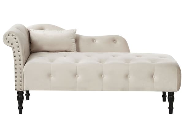 Schäslong Ljusbeige Sammet Knapptuftad Klädsel Vänster Med Dekorativ Kudde Retro Traditionell Stil Vardagsrum
