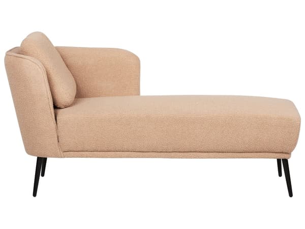 Venstrevendt knækket beige boucle chaiselong med hynde retro stuemøbler stue opholdsrum