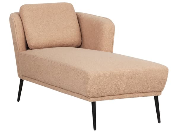 Venstrevendt knækket beige boucle chaiselong med hynde retro stuemøbler stue opholdsrum