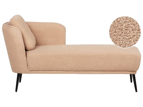 Venstrevendt knækket beige boucle chaiselong med hynde retro stuemøbler stue opholdsrum