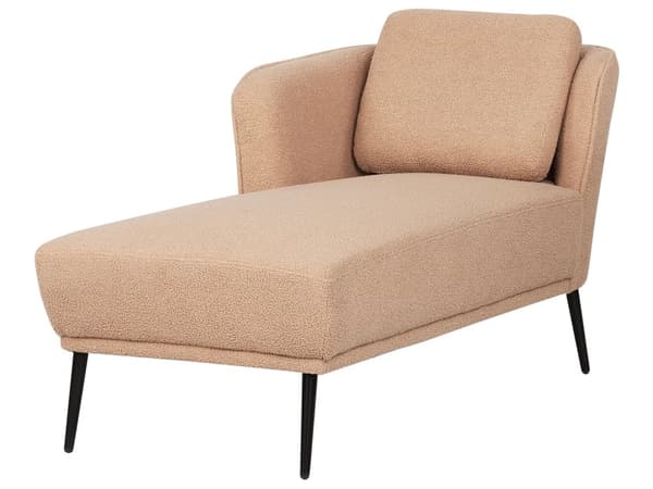 Divaani vaaleanruskea bukleekangas verhoiltu puu teräsjalat oikeakätinen koristetyynyllä retro tyyli