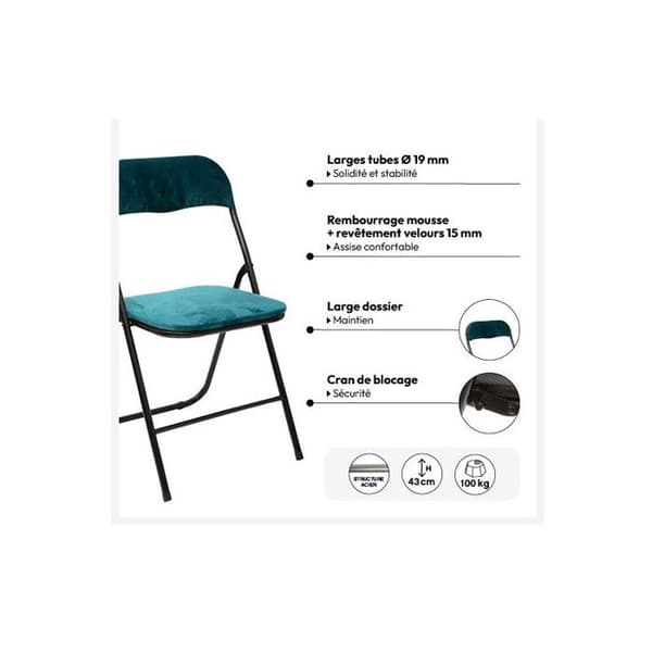 Set med 4 Atmosphera "Easy" sammetsfällbara stolar - Blå