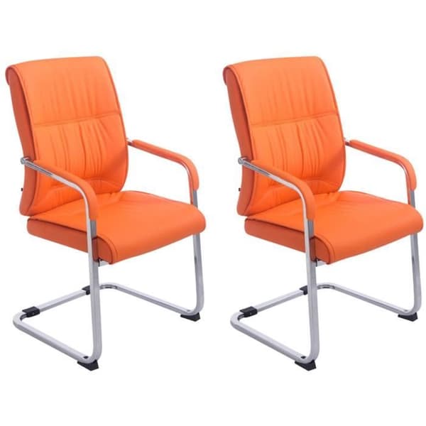 XXL Anubis fribärande stolar i konstläder med slädebas i kromad metall - Set med 2 - Orange