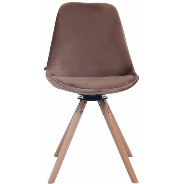 TROYES matsalsstol i retrodesign i brun sammet - CLP - Rund träbotten - Vridbar sits