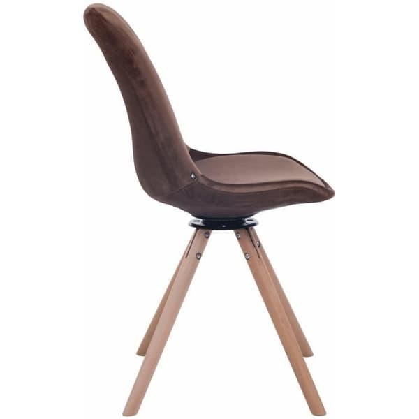 TROYES matsalsstol i retrodesign i brun sammet - CLP - Rund träbotten - Vridbar sits