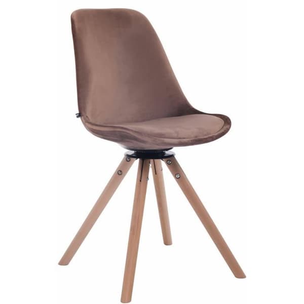 TROYES matsalsstol i retrodesign i brun sammet - CLP - Rund träbotten - Vridbar sits
