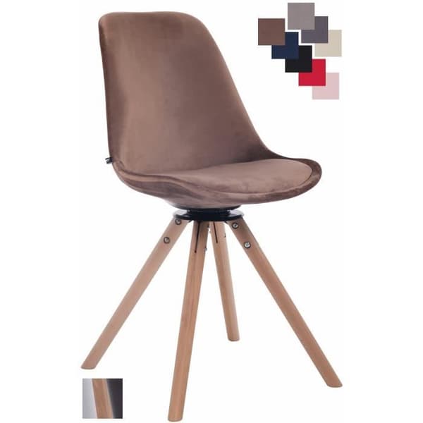 TROYES matsalsstol i retrodesign i brun sammet - CLP - Rund träbotten - Vridbar sits