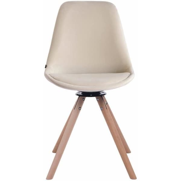 TROYES matsalsstol i retrodesign i beige sammet - CLP - Rund träbotten - Vridbar sits