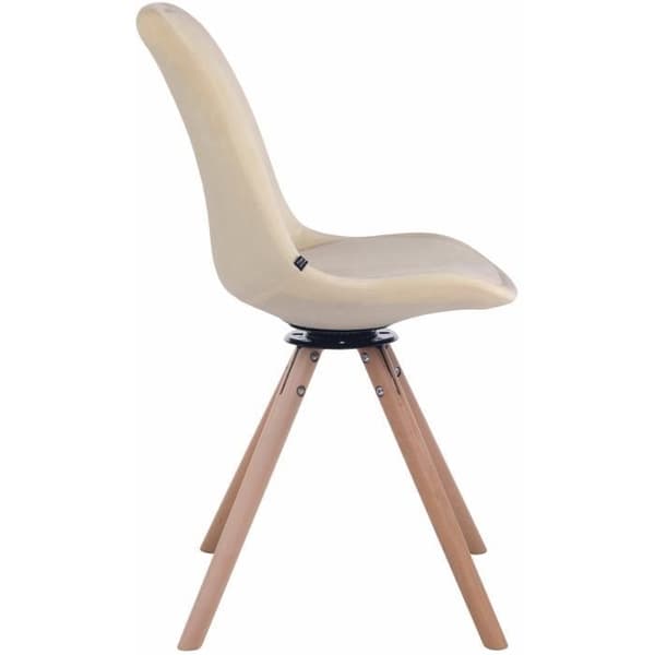 TROYES matsalsstol i retrodesign i beige sammet - CLP - Rund träbotten - Vridbar sits